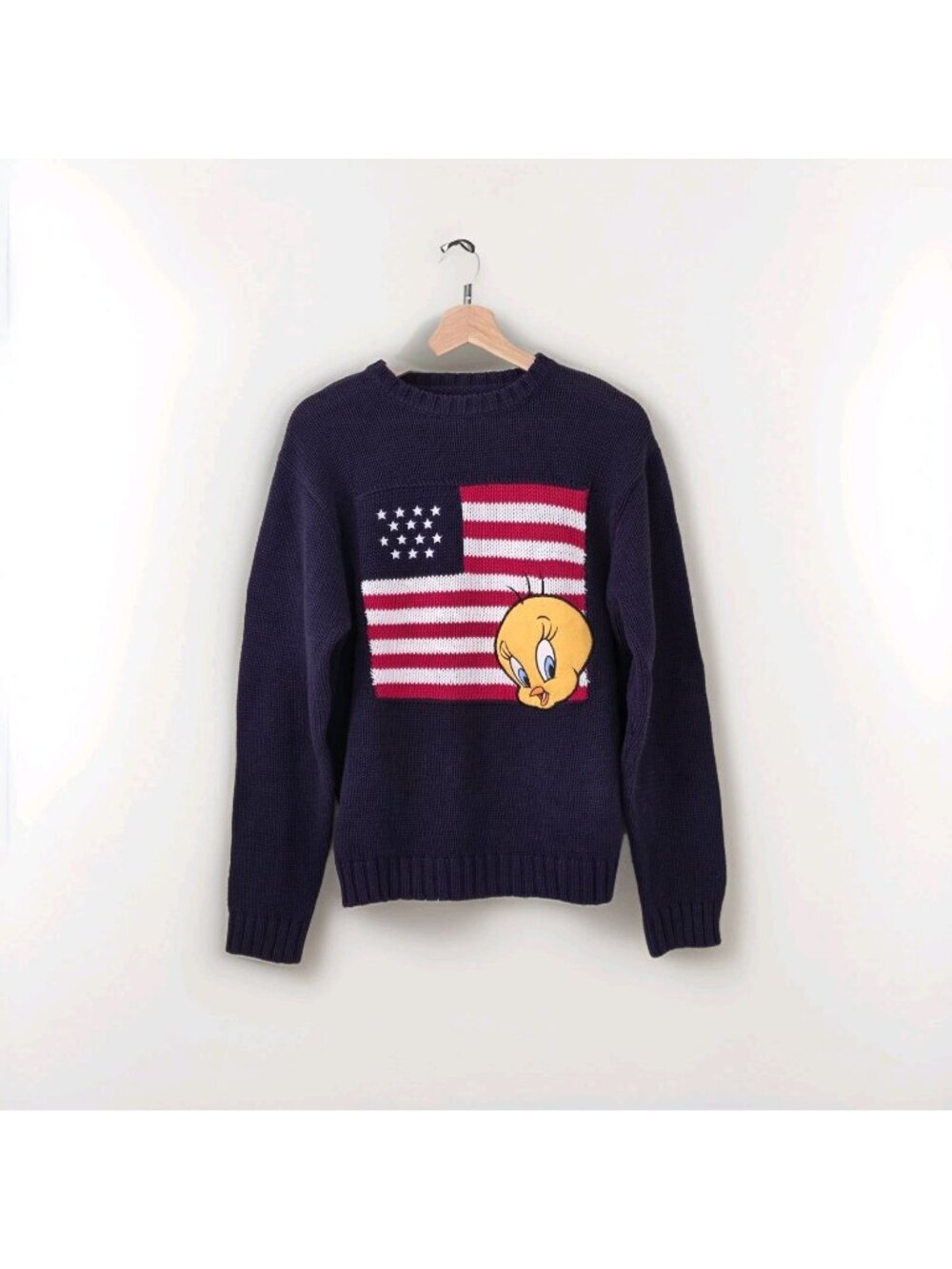 ​VTG 1997 Warner Bros Studio Store Sweater Men S Tweety Bird American Flag Edgy